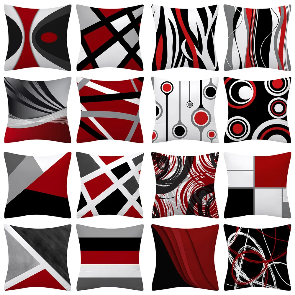 

Trendy Black Red Post-modern Abstract Lines Cushions Case Polyester Fashion Striped Decorative Pillows for Sofa Seat Home Decor