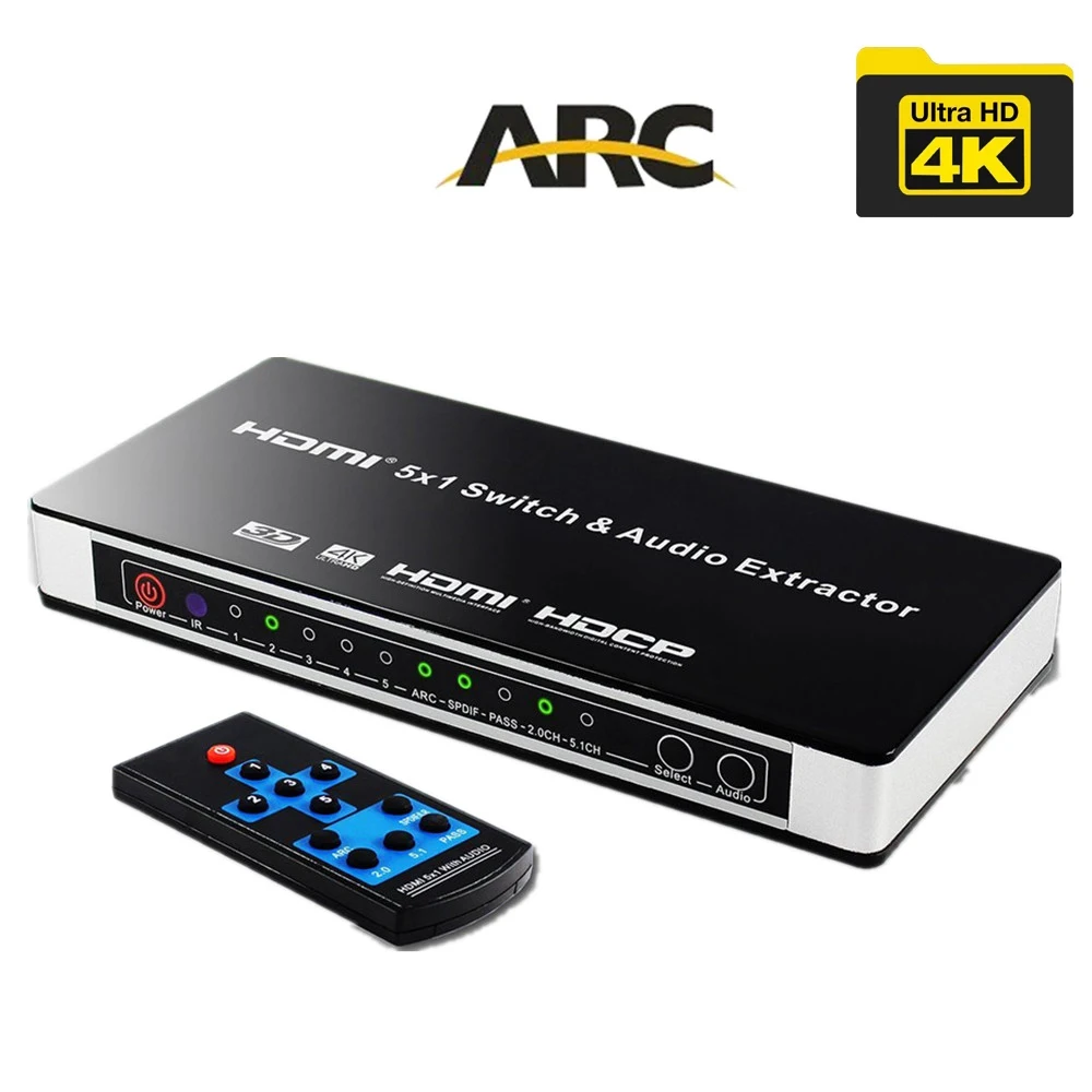 

5-портовый HDMI переключатель ARC аудио экстрактор 5x1 с ARC R/L оптический Toslink аудио выход 4K HDMI аудио переключатель конвертер для PS4 HDTV