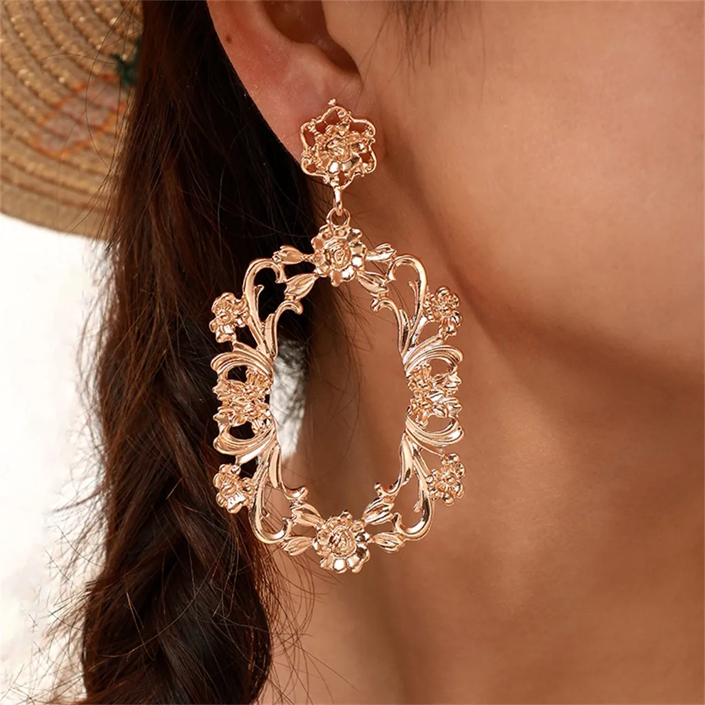 

Vintage Fashion Matte Gold Studded Women's Ear Nai Court Style Flower Earrings Eardrop Vintage Ladies Earings Pendientes Mujer
