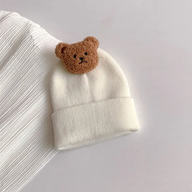 Korean Cartoon Bear Baby Hat Soft Cute Solid Color Newborn Beanie Cap Autumn Winter Infant Toddler Girls Boys Knitted Cap 아기모자 6