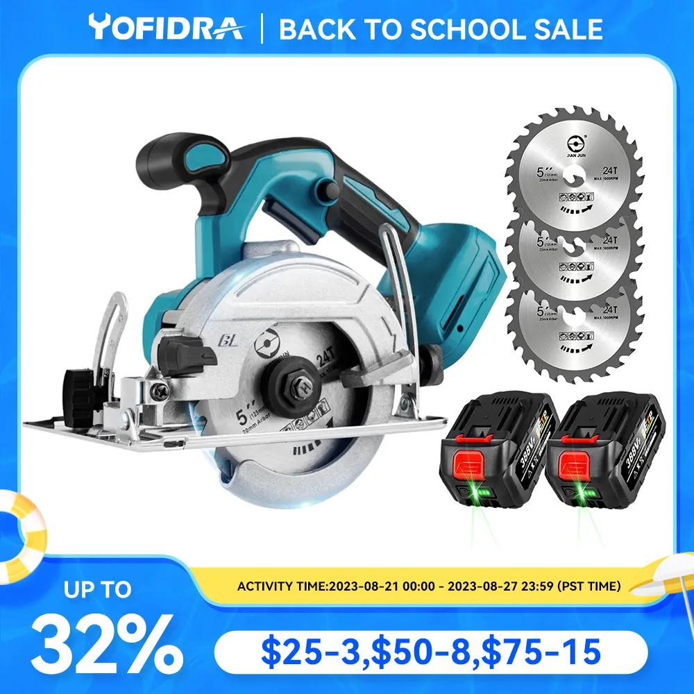 Yofidra 18V 5 Inch Brushless Circular Saw 10800RPM 0°-45° Adjustable Multifunction Woodworking Cutting Cordless Electric Saw