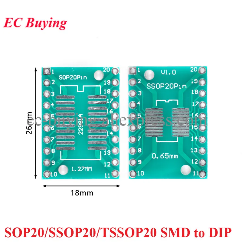 5 шт./лот SOP20/SSOP20/TSSOP20 SMD для поворота DIP DIP20 0,65 мм/1,27 мм Шаг адаптер переводная плата PCB Pinboard Pin IC тестовая пластина