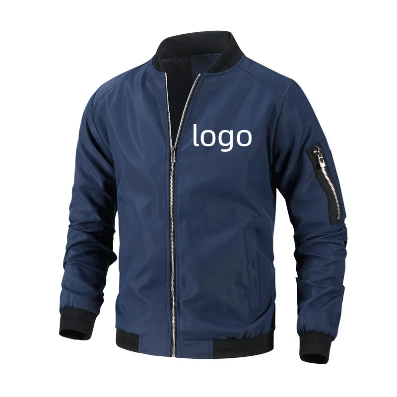 

Custom Your Logo Men's Jacket Zipper Loose Casual Spring Solid Long Sleeve Autumn Youth Male Coat Daily Life