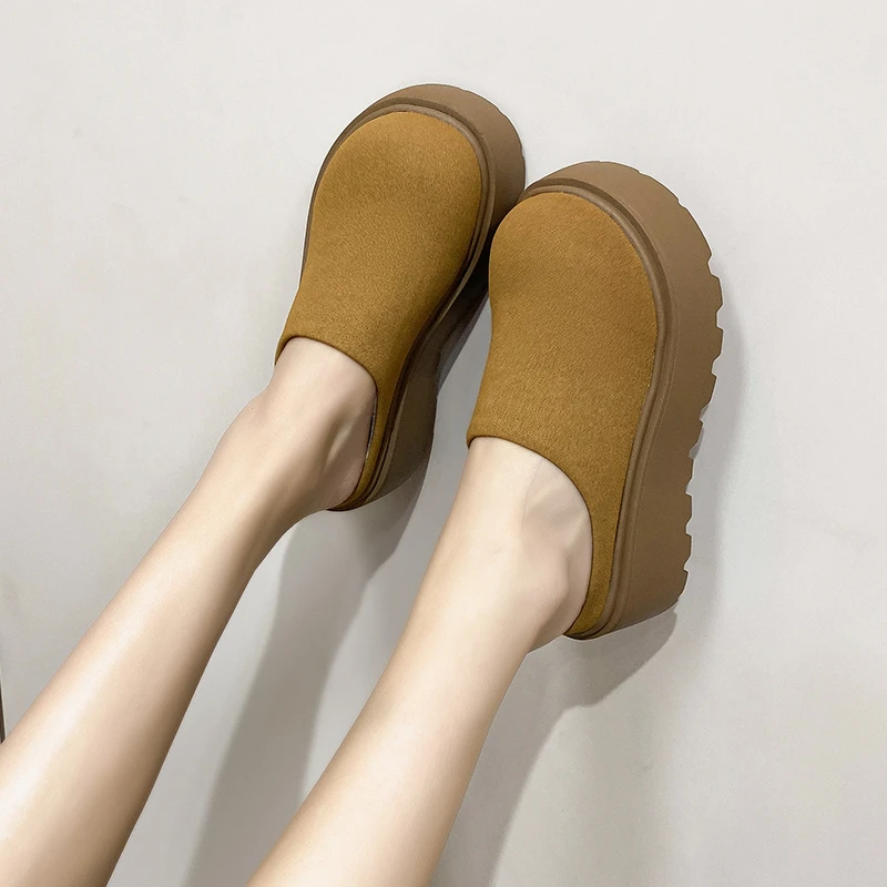 Винтажные женские теплые хлопковые шлепанцы на платформе и каблуке модные туфли