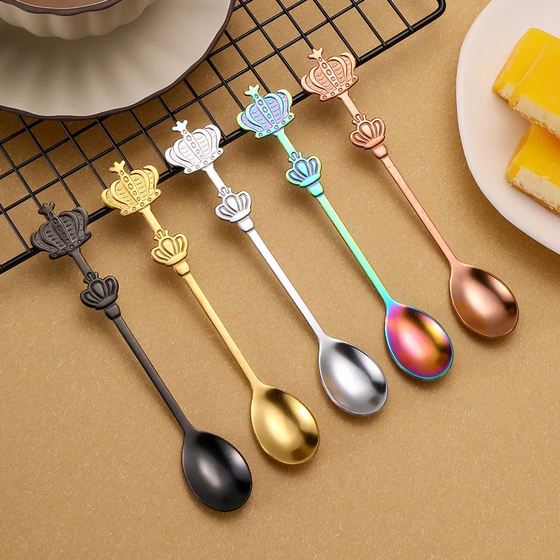 

Creative Double Crown Stainless Steel Gold Silver Spoons Dessert Coffee Spoon Light Luxury Palace Style Milk Soup Spoon Teaspoon