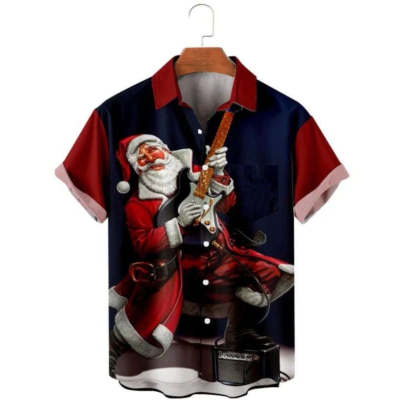 Christmas men's short sleeve lapel shirt 3d printed music print casual comfortable as new year gift