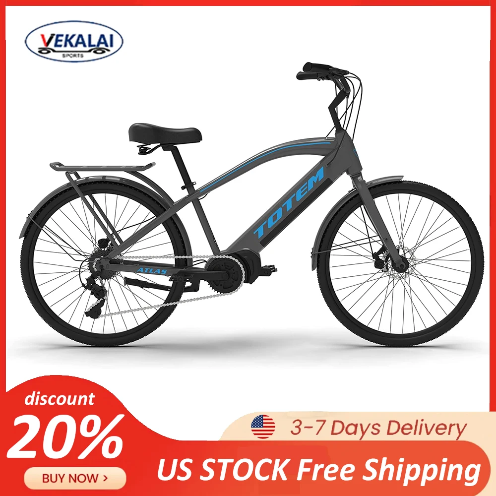

Totem Atlas 350W Electric Beach Cruiser Bike 48V 14Ah Removable Battery Electric Bicycle LCD Display 7-Speed E-Bikes for Adults