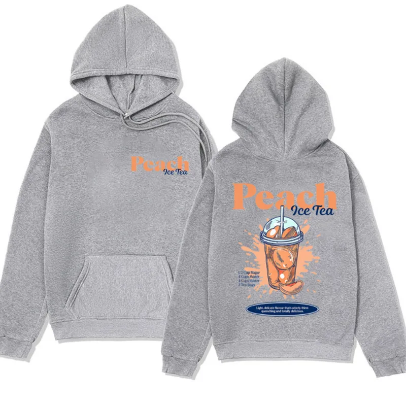Funny PEACH ICED TEA Hoodie Men Summer Drink Themed Gift Vintage Harajuku Sweatshirts Male Fashion Oversized Streetwear Pullover
