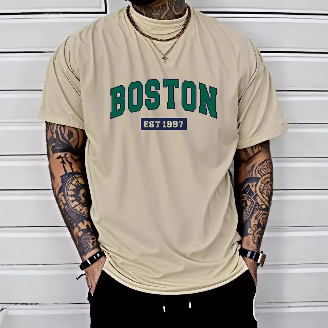 Мужская хлопковая футболка с коротким рукавом свободного покроя