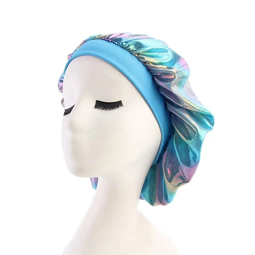 

Shower Cap Delicate Lightweight Smooth Wide Band Striped Pattern Hair Bonnet Hat Sleep Hat Hair Cover Accessories