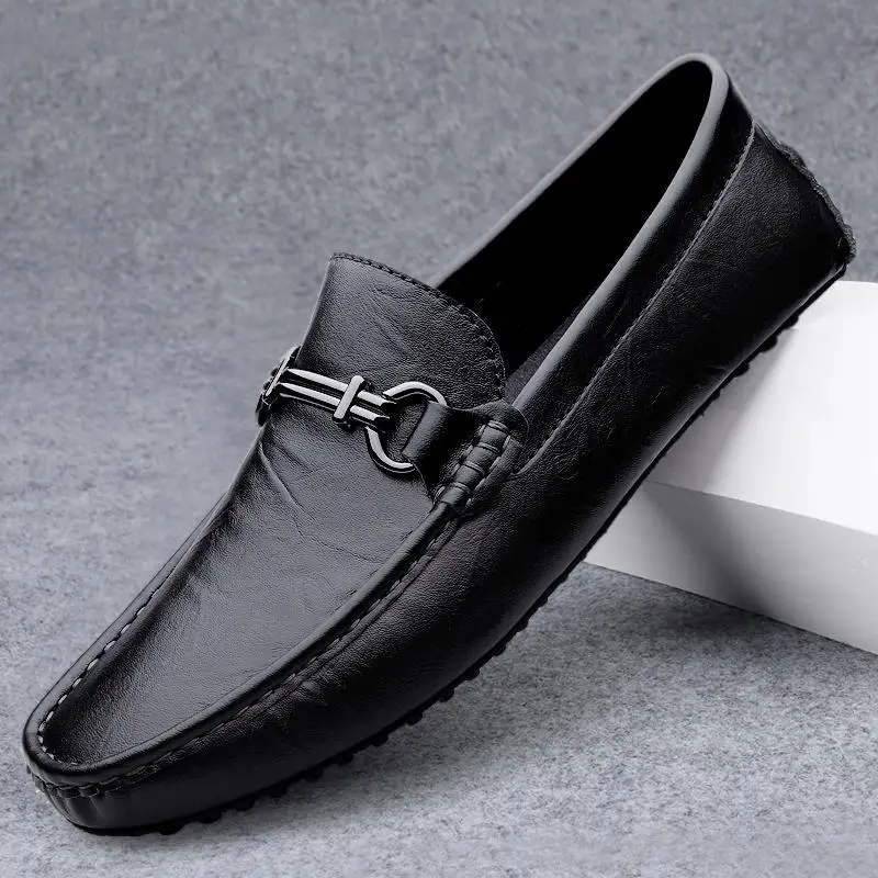 

Туфли мужские из натуральной кожи, дышащие, без застежки, на мягкой подошве, для вождения, в Корейском стиле, осень