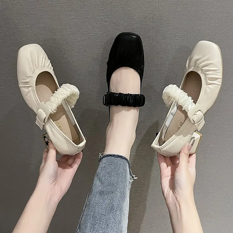 

Comfortable Elegant Square Head Casual Women Fashion Light Mouth Light Mouth Soft Flat Shoes New Dress Scarf High Heels 2023