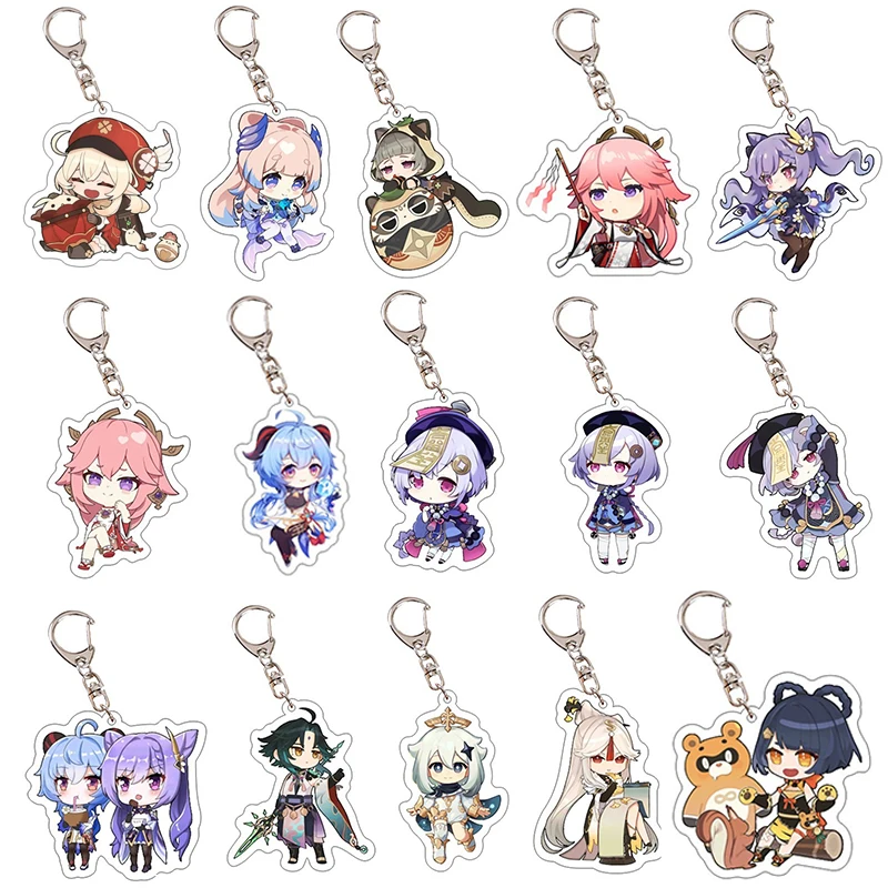 

Game Genshin Impact Role Keychain Key Pendants Acrylic Cartoon Figure Key Chain Ring Jewelry Mondstadt Liyue Amber Kaeya Lisa