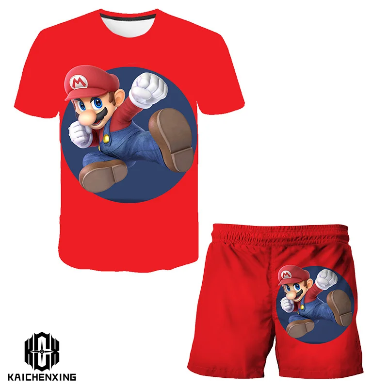 

Kids Super Mario bros Tshirt 2 pieces Men's Set Summer Sportswear T-shirt Shorts Jogging Fitness Boys Short Sleeve Casual Sports