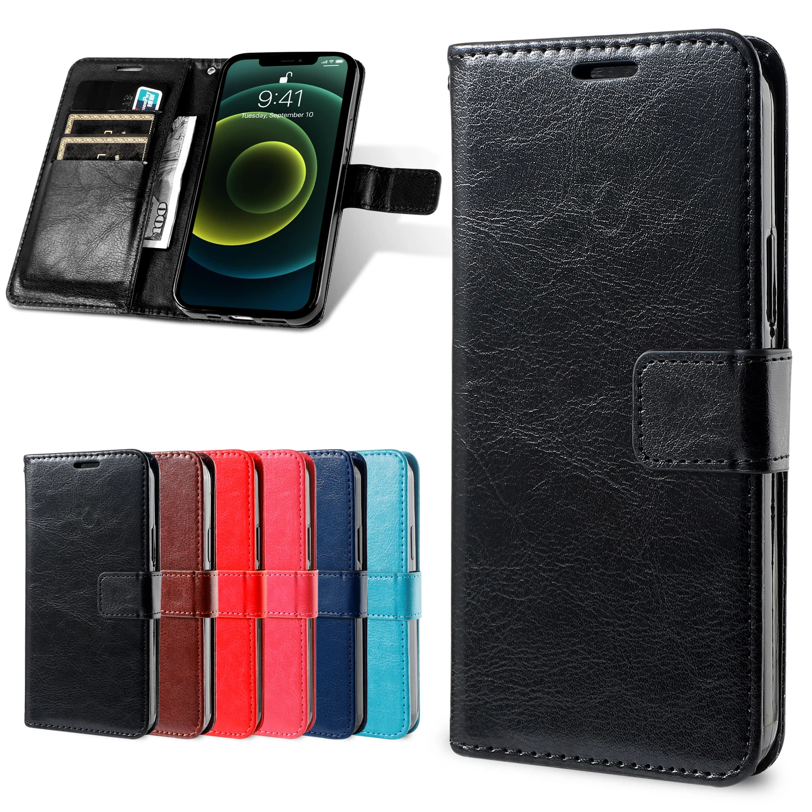 

Leather Wallet Case for Xiaomi Redmi Note7 Note8 Note9 Note10 Note11 Pro Max Luxury Flip Cover Card Slot Buckle