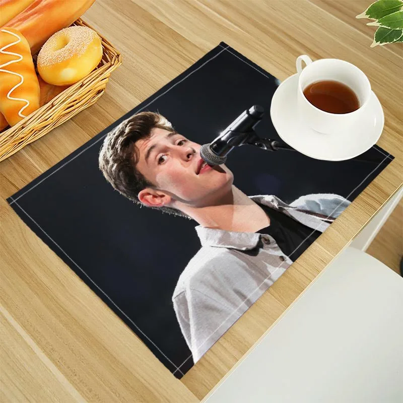 

Льняные коврики для обеденного стола Shawn Mendes с принтом, кухонная подставка с алфавитом, подставки 30 х40 см, подставки, чашка, коврик