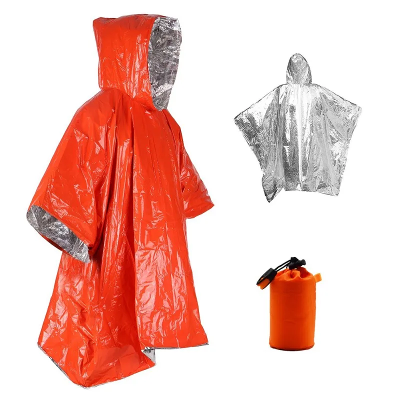 

Outdoor Emergency Water Proof Raincoat Aluminum Film Disposable Poncho Cold Insulation Rainwear Blankets Camping Tool