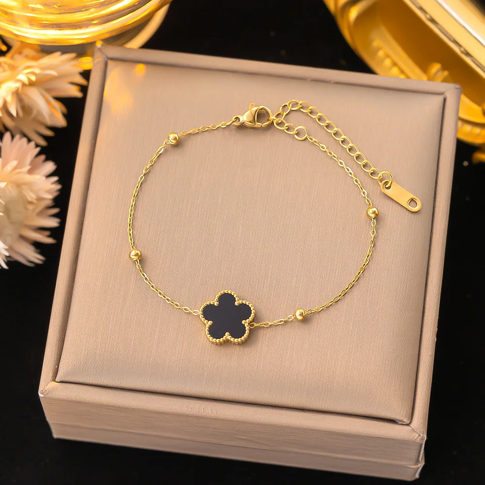 Цветной позолоченный клеверный изысканный браслет из нержавеющей стали с пятью