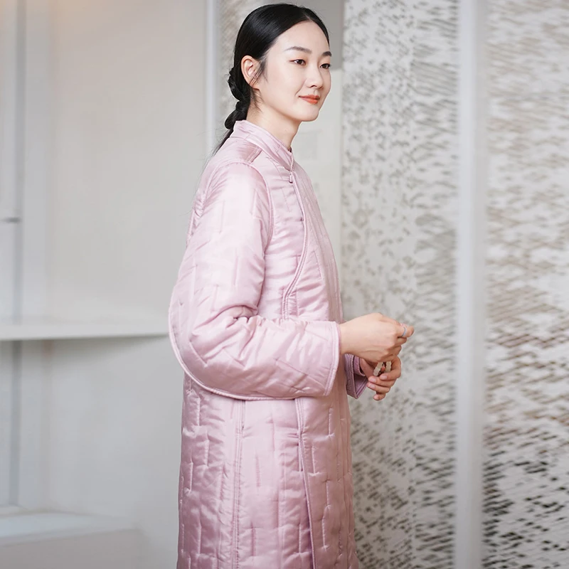 Winter new long single-breasted vintage skinny mulberry silk cotton jacket