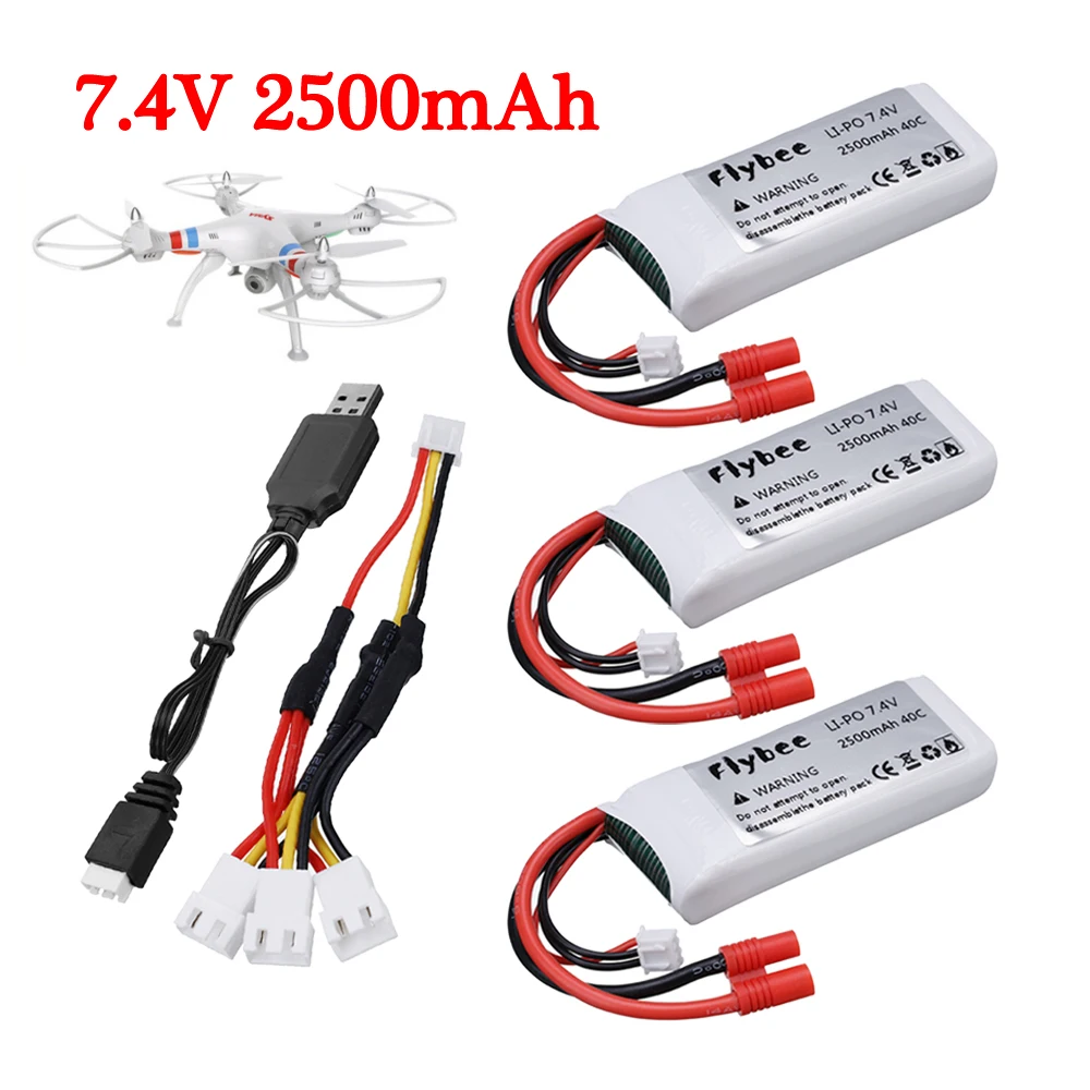 

2S RC Lipo Battery 7.4v 2500mAh and USB Charger for Syma X8C X8W X8G X8 X8HC X8HG X8HW HQ899 T70CW RC Quadcopter Spare Parts