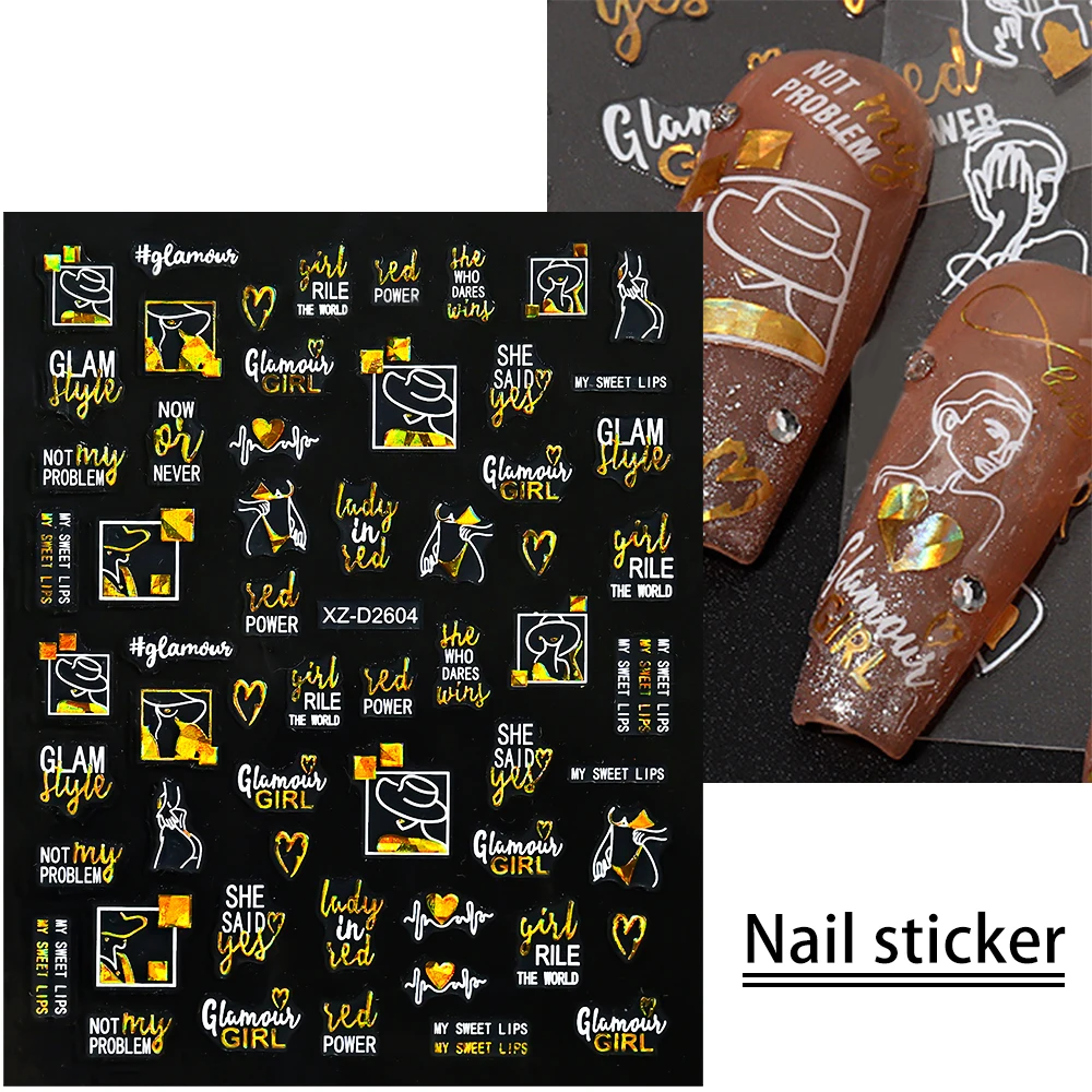 1 шт. золотые лазерные розовые сердечки для губ наклейки дизайна ногтей