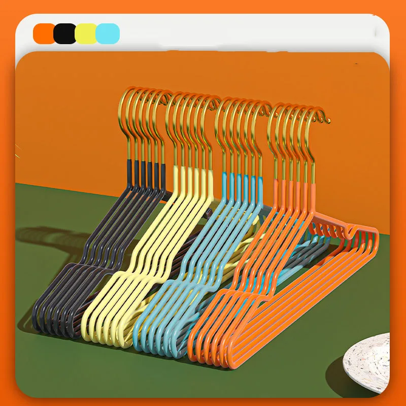 

10pcs/set Gold Hook Coat Hanger Non-slip Clothes Hanger Organizer Metal Adult Hanger Wardrobe Storage Space Saving Storage Racks