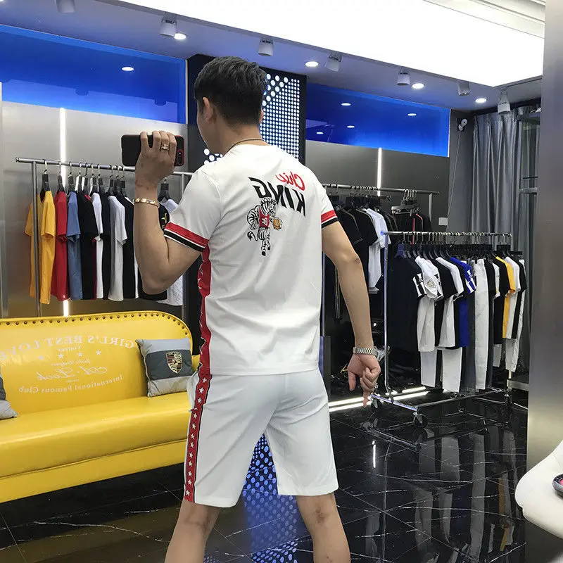 Men Clothing Set   New Korean Version of The Short-sleeved Short-sleeved T-shirt Shorts Sports and Leisure Two-piece Suit