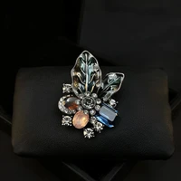 retro flower plant brooch for women suit exquisite corsage coat pin accessories scarf buckle rhinestone jewelry enamel pins gift