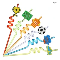 6pcs football straws soccer party world cup sports theme party decor happy football birthday party supplies kids favor