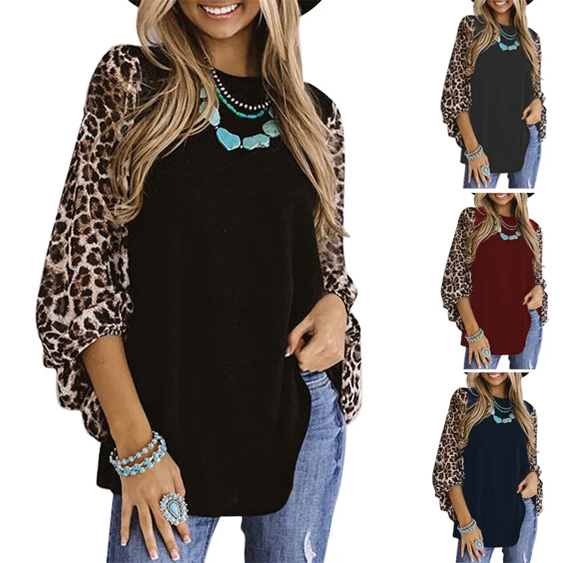

Spring Autumn Winter Women's Leopard Print T-Shirt New Leopard Print Long Sleeve Top Crew Neck Top t shirt for women