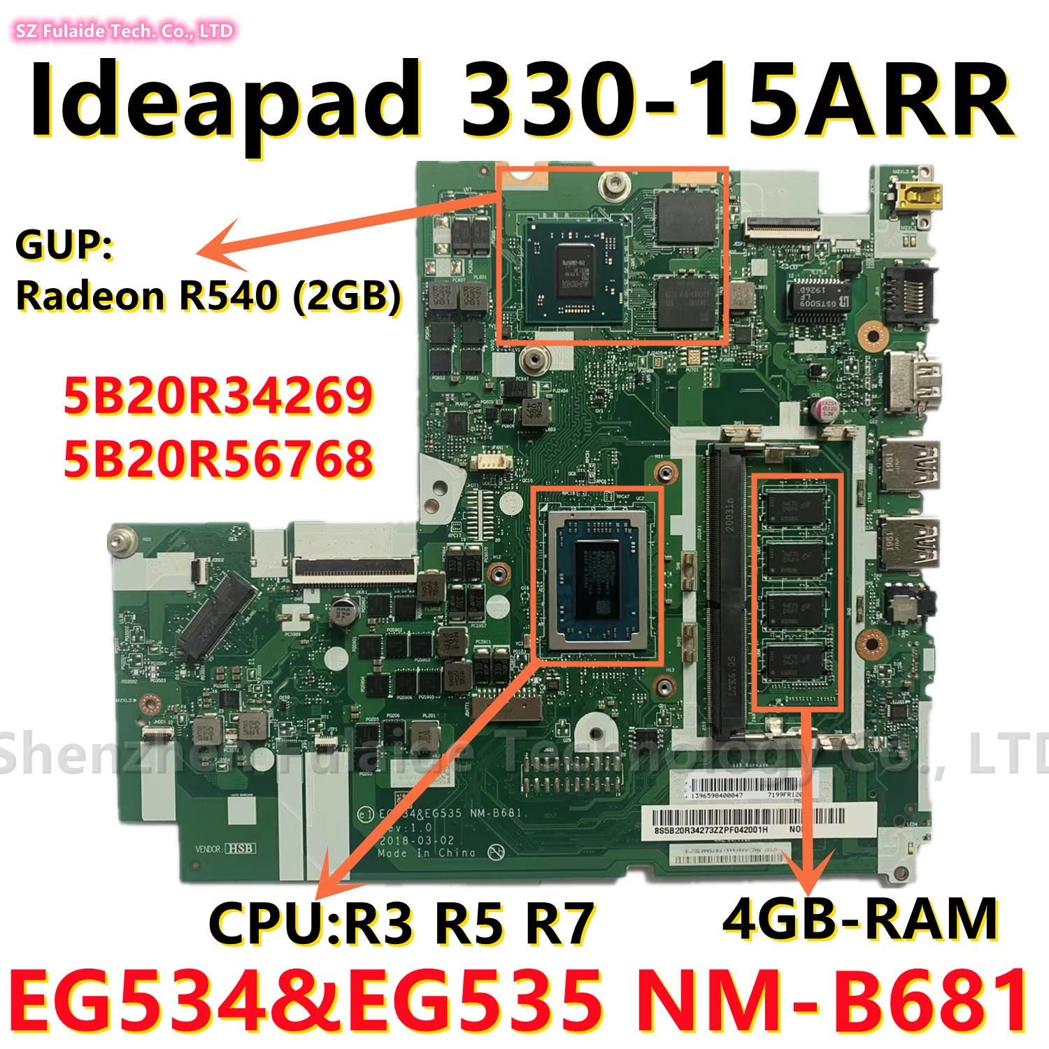      Lenovo Ideapad 330-15ARR  NM-B681 CPU R540 2G GPU 4G-RAM Fru:5B20R34269