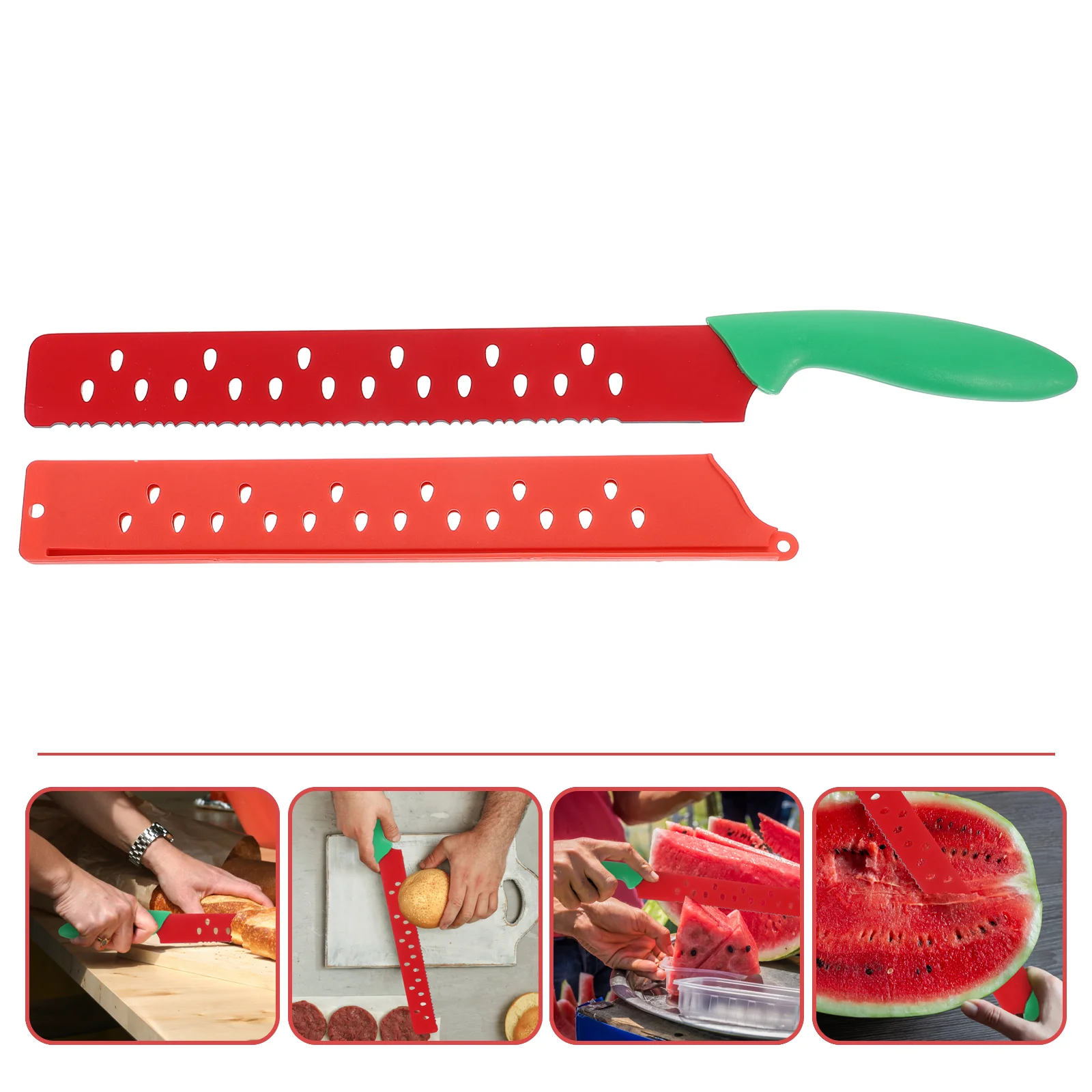 

Extended Watermelon Knife Fruit Bread Knives Practical Cheese Slicer Serrated Sleeve Slices Butter Cutters Baking Cake Kitchen