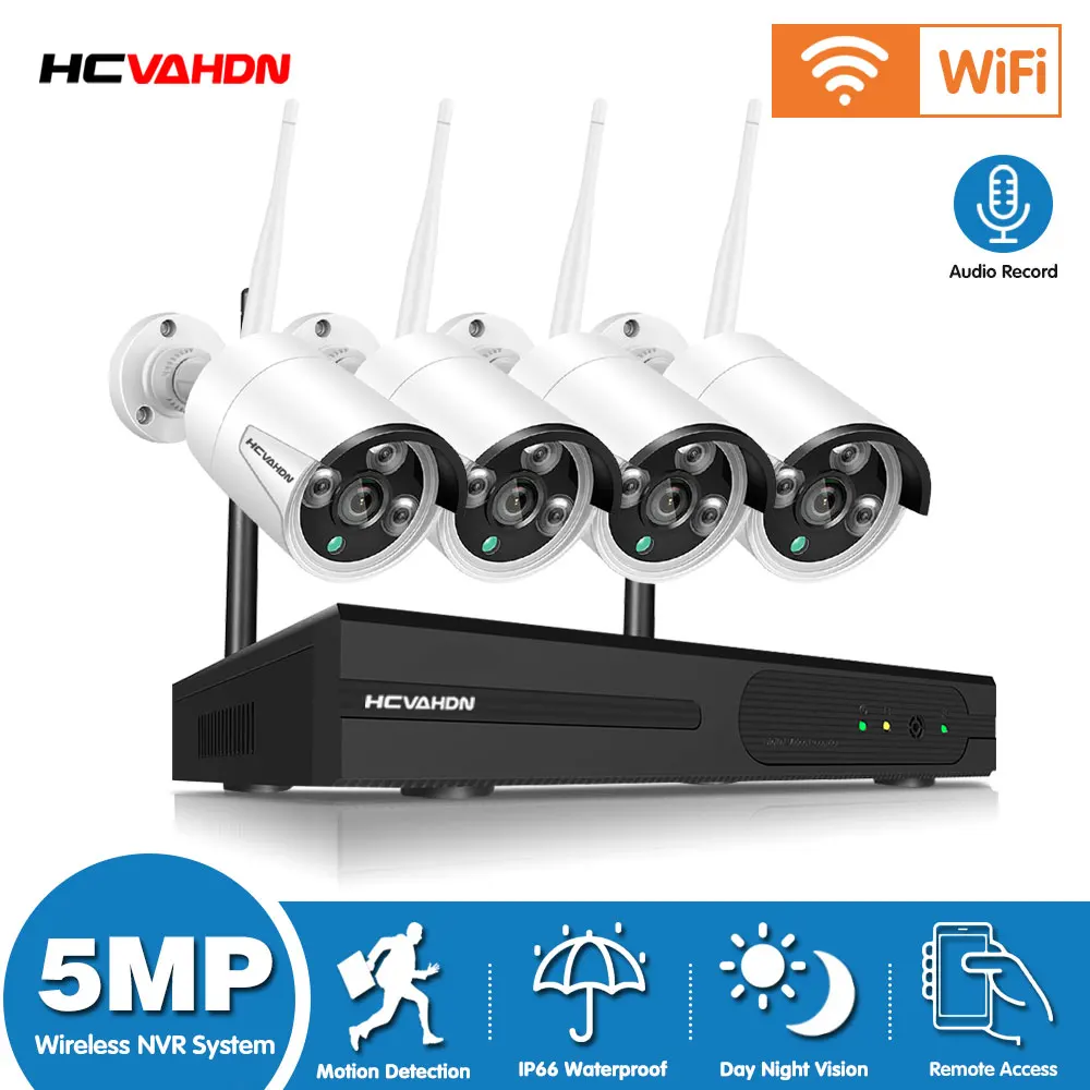 

Комплект наружного видеорегистратора, 4 канала, 5 Мп, беспроводная инфракрасная камера ночного видения, система видеонаблюдения, P2P Wi-Fi NVR