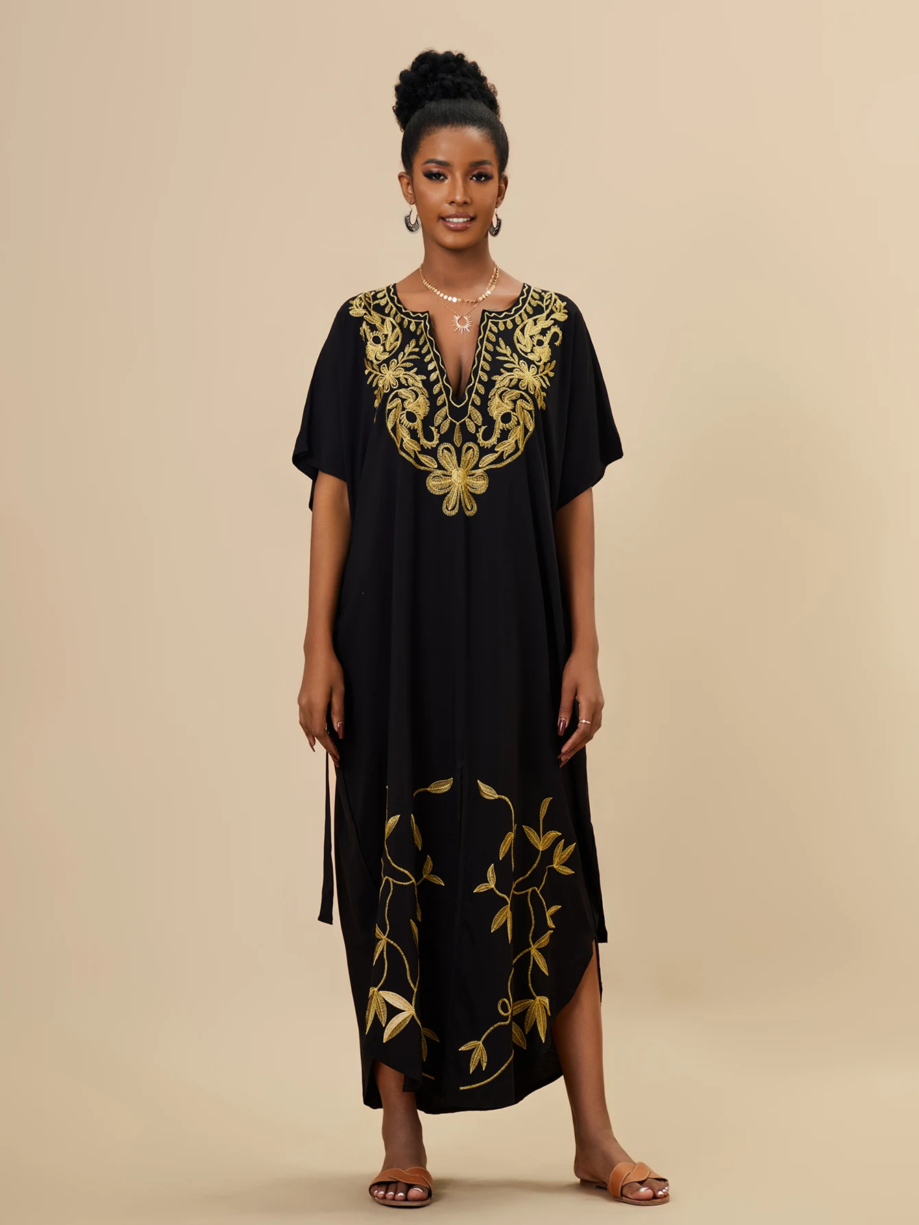 Длинное Платье-кафтан В Богемном Полоску Женская Пляжная Одежда Больших