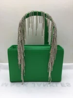 crystal shiny rhinestone diamond tassel square bag women handbag luxury bling purse wedding party shoulder messenger chain bag