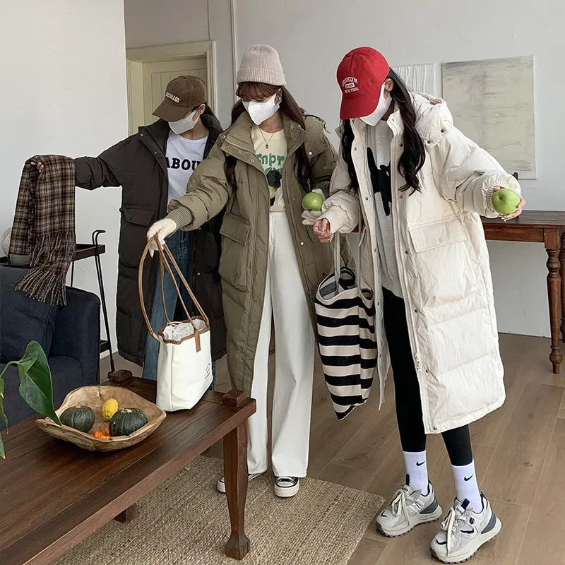 Женская Стеганая куртка с капюшоном длинная свободная теплая парка большими