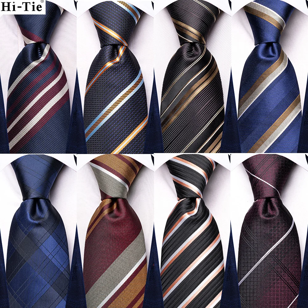 

2023 новый Hi-Tie Черный Оранжевый Полосатый дизайнерский Подарочный галстук для мужчин модный бренд галстук для свадебной вечеринки ручная ра...