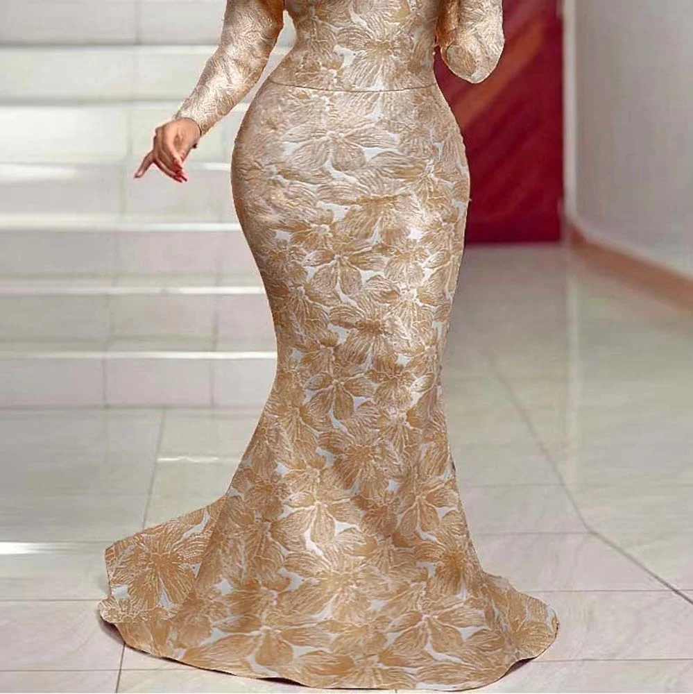 Party Dresses New 2023 Floral Printed Bow Tie Empire Dress Slim Long Sleeves Long Formal Dresses Elegant Pretty Plus Size Dress
