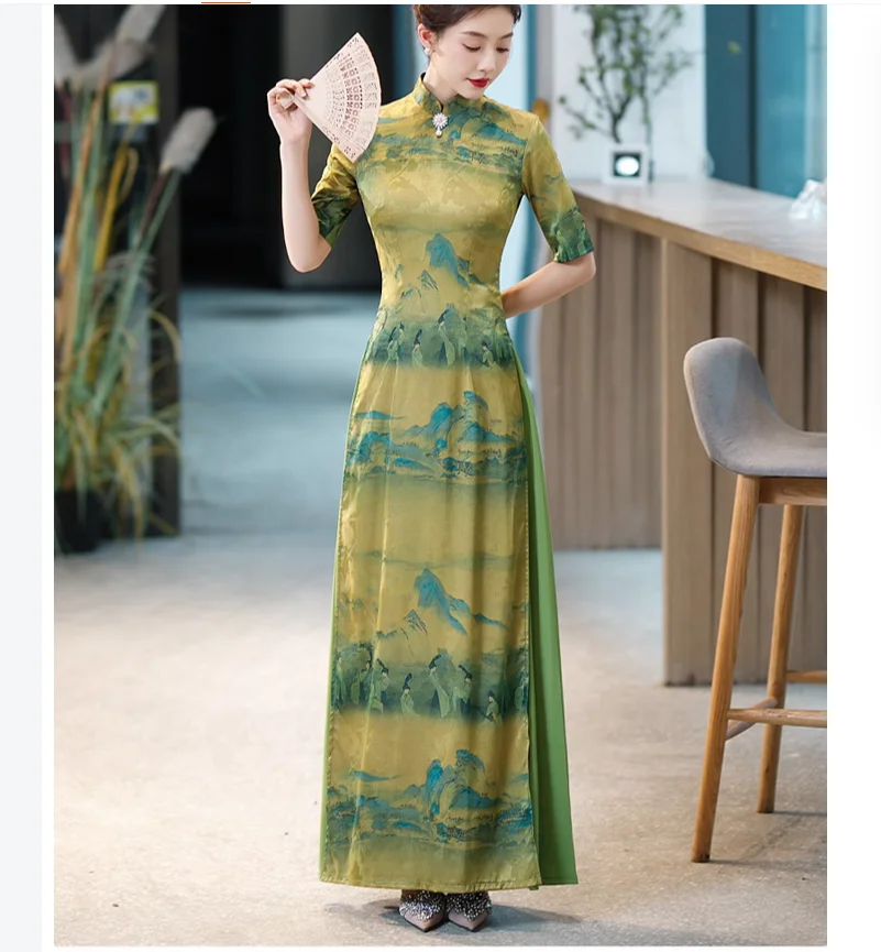 Весенне-осеннее модное женское платье-Ципао