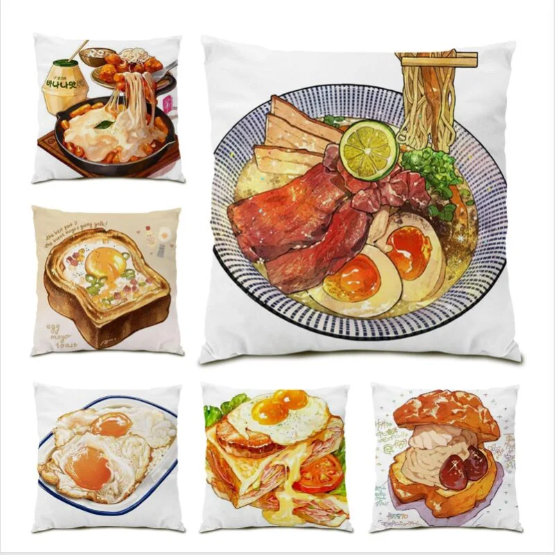 

Food Print Throw Pillow Covers Gift Cushion Cover 45x45 Cartonn Decoration Home Living Room Decoration Square Velvet Bed E1222