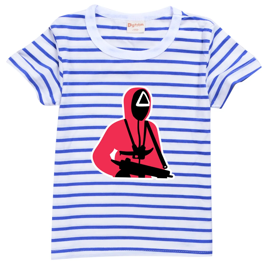 

Boys Girls Movie Cartoon Squid Game Print Short Sleeves O-neck Summer Casual Fashion T-shirt Kid Outdoor Wearing Striped Top Tee