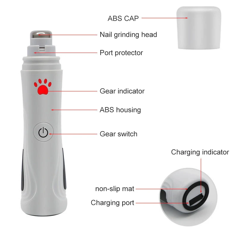 Dog Nail Grinder Pet Clipper USB Electric Painless Cats Dogs Paws Grooming Trimmer With LED Light 3-Speed Low Noise |