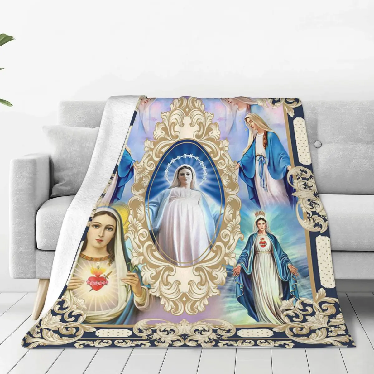 

Our Lady Of Guadalupe Blanket Cover Virgin Mary Jesus Christian Throw Blanket Airplane Travel Decoration Lightweight Bedsprea