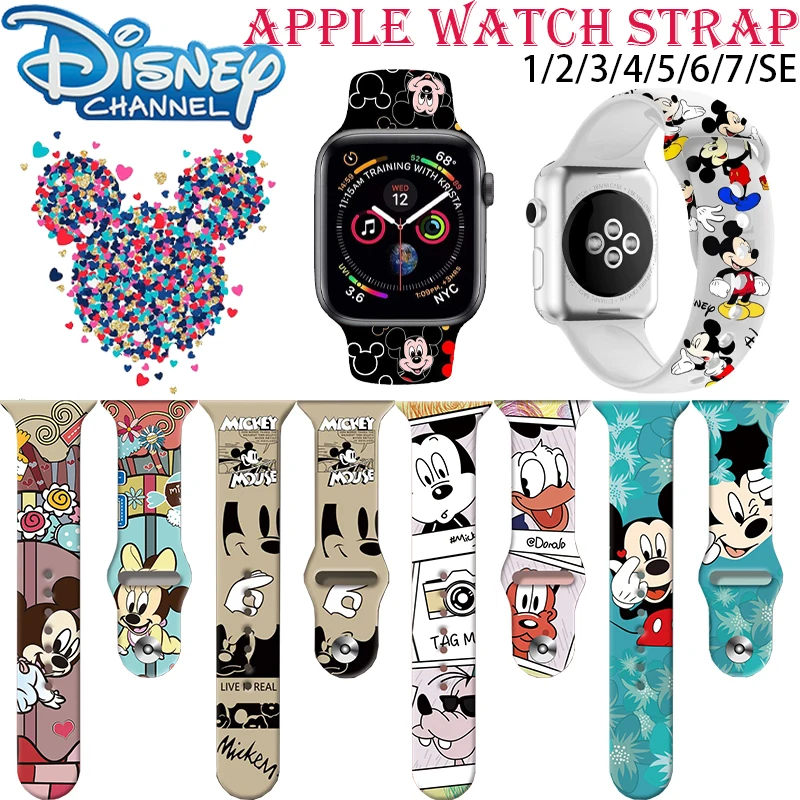 

Mickey Minnie Silicone Strap For Apple Watch Band 44mm 40mm 42mm 38mm Correa Bracelet For iWatch Series 7 41mm 45mm 6 5 7 3 2 SE