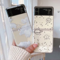 slim phone case for z flip3 colorful love heart cover for samsung galaxy z flip 3 5g cartoon planet stars cloud clear hard cover