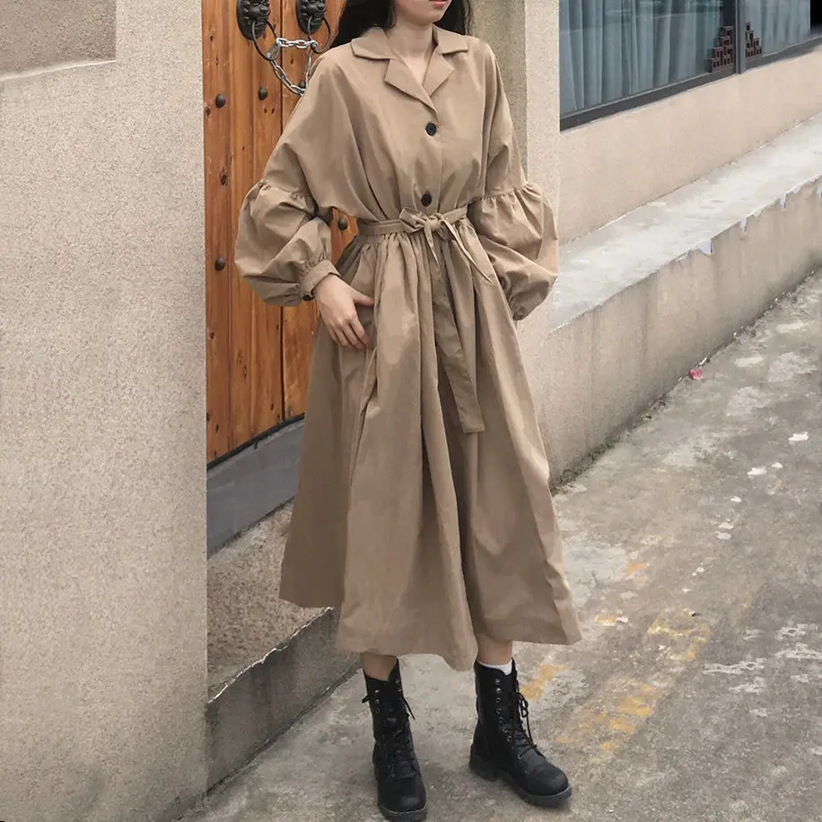 

Women Autumn Extra Long Trench Khaki Coat With Sashes for Women Long Windbreaker Loose Fashion 2022 Ladies Outerwear