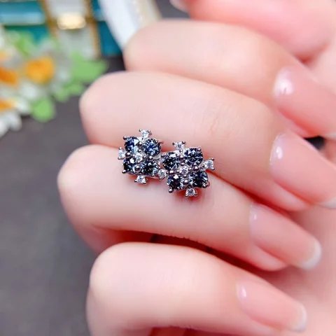 Серьги-гвоздики S925 серый муассанит