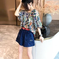 summer women sets floral print short sleeve top and wide leg shorts suits casual clothing two piece set womens outfits e24