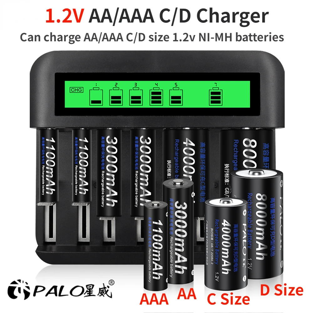 PALO USB LCD Fast Charger for 1.2 Volt AA AAA C D Battery Ch