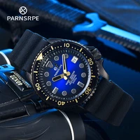 parnsrpe sk007 series mens watch nh35 caliber blue dial with date indicator steel case rubber strap sports mechanical watch
